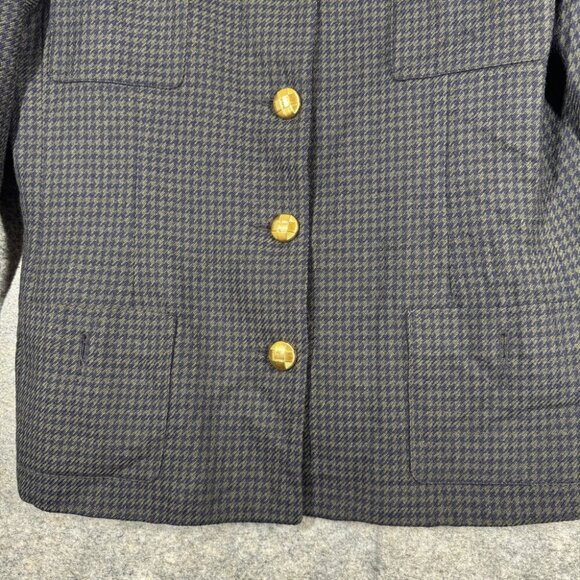 Vintage Devonshire Cream Gold Buttons Wool Houndstooth Boxy Blazer Size 14 - Picture 5 of 16